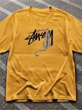 Gildan Mustard Leopard Graphic Streetwear Tee